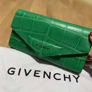 Givenchy Emerald Green Croc-Embossed Envelope Clutch
